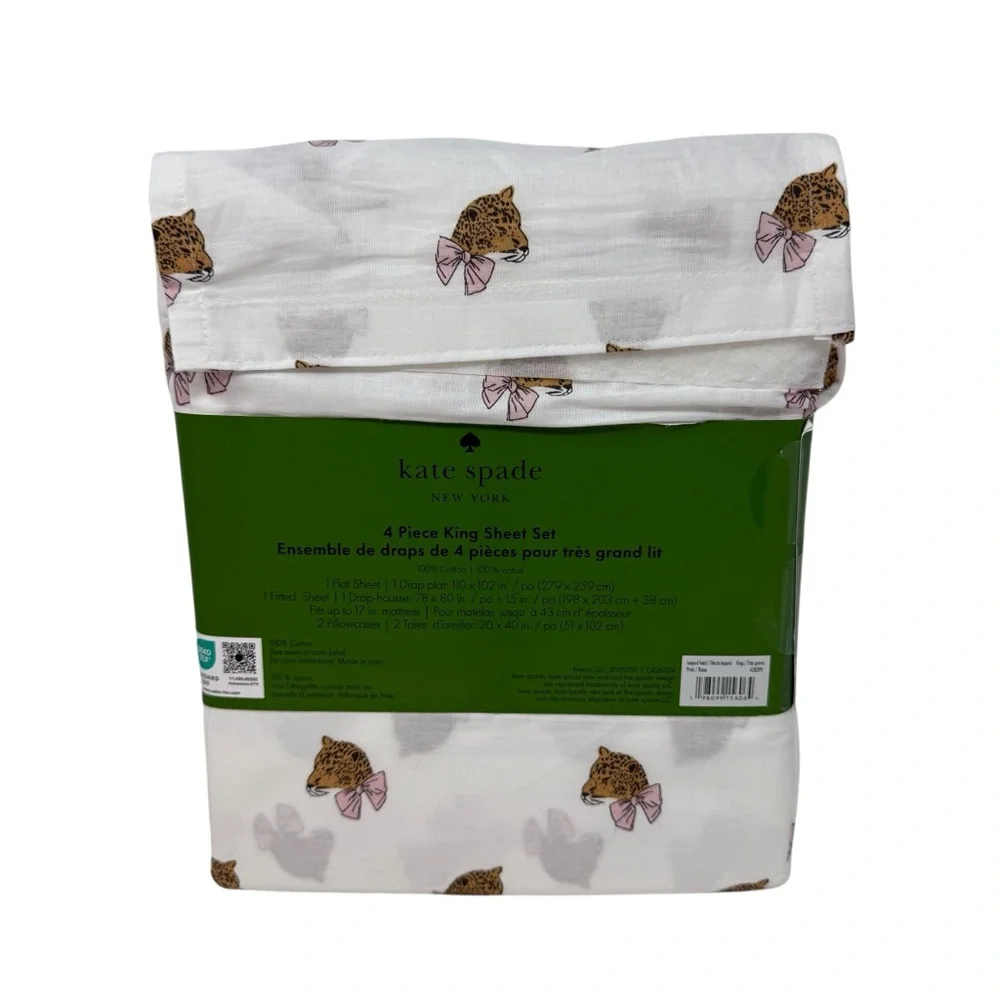 Kate Spade King Size CHEETAH LEOPARD Cotton Sheet Set cool crisp cotton New